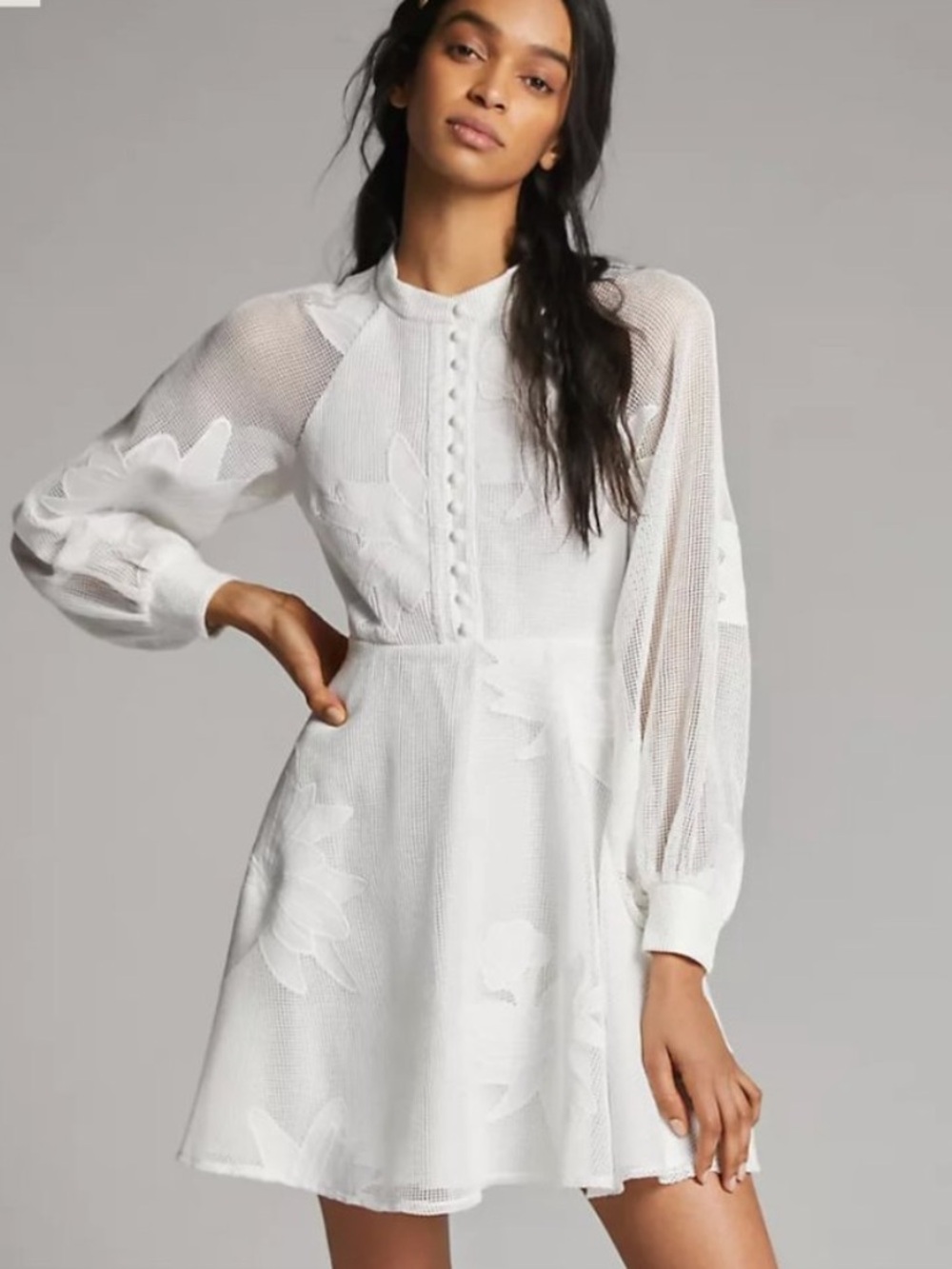 Anthropologie Mare Mare White Embroidered Floral Mini Dress